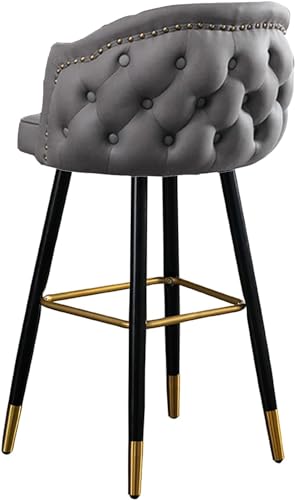 Barkruk eetkamerstoel, Moderne keukeneilandkruk met knopen in de rugleuning, Stoffen zitting en roestvrijstalen voethoezen (65 cm, Blauw) von MARIYCH