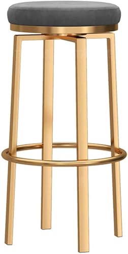 Barkruk zonder rugleuning, Ronde fluwelen zitting, draaistoel met comfortabele voetensteun, gouden poten en antislipmatten, barkruk voor thuis, eetkamer, keuken (65 cm, Blauw) von MARIYCH