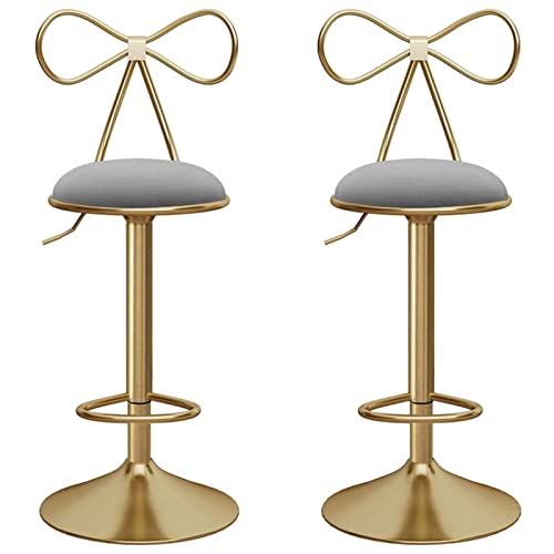 Draaibare, verstelbare metalen barkruk voor bistrobalie, kantoor, receptie, Hoge kruk met rugleuning en gouden voetensteun, 2 stuks (grijs) von MARIYCH