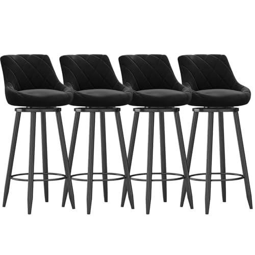 Drehbare Barhocker, 4er-Set, Barstuhl in Thekenhöhe mit gepolstertem Sitz und schwarzer Metallfußstütze, Moderne Inselstühle aus Samt für Kücheninsel-Esszimmerstühle, Schwarz, 75 cm von MARIYCH