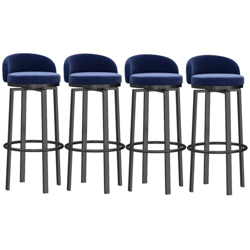 Drehbare Barhocker, Hocker in Thekenhöhe, moderner Blauer Polsterhocker mit Metallbeinen und Fußstütze, Esszimmerstühle ohne Armlehnen mit Rückenlehne für Kücheninsel, 4 Stück, 29,5 Zoll von MARIYCH