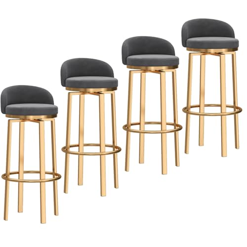 Küchenbarhocker, 4er-Set, Moderne Drehstühle, Thekenhocker mit Rückenlehne, gepolsterter Esszimmerstuhl für Bar, Küche, Esszimmer, Grau, 25,6 Zoll von MARIYCH