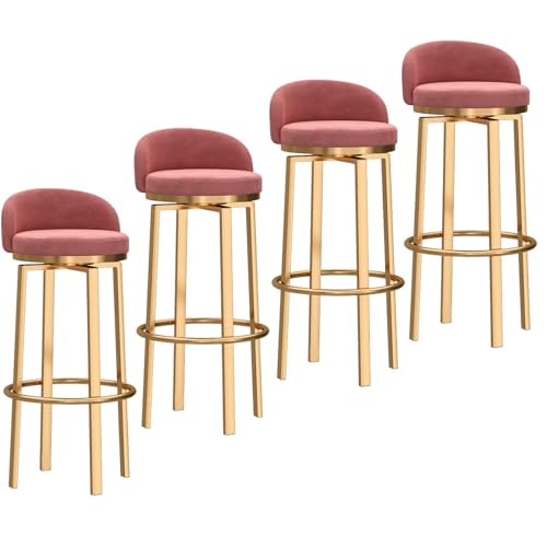 Küchenbarhocker, 4er-Set, Moderne Drehstühle, Thekenhocker mit Rückenlehne, gepolsterter Esszimmerstuhl für Bar, Küche, Esszimmer, Pink, 25,6 Zoll von MARIYCH