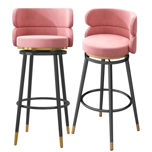 MARIYCH 360-Grad-Drehhocker, Barstühle in Barhöhe mit Samtpolsterung, Stahlbeinen und Fußstütze, Moderne Thekenhocker im 2er-Set für Küche, Pub, Bistro, Rosa-Schwarze Beine, 75 cm MARIYCH 360-Grad-Drehhocker, Barstühle in Barhöhe mit Samtpolsterung, Stahlbeinen und Fußstütze, Moderne Thekenhocker im 2er-Set für Küche, Pub, Bistro, Rosa-Schwarze Beine, 75 cm von MARIYCH