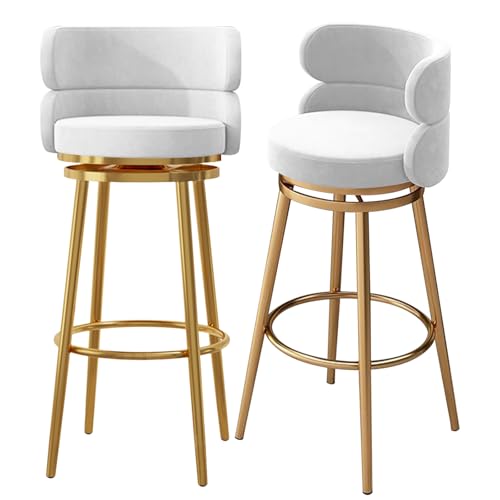 MARIYCH 360-Grad-Drehhocker, Barstühle in Barhöhe mit Samtpolsterung, Stahlbeinen und Fußstütze, Moderne Thekenhocker im 2er-Set für Küche, Pub, Bistro,Weißgoldbeine,75cm von MARIYCH