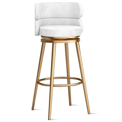 MARIYCH 360° drehbare Barhocker, Thekenhocker, Barstühle, 1er-/2er-/3er-Set, Kücheninselstuhl aus Samt mit Rückenlehne und Fußstütze aus Metall, Moderne Esszimmerstühle ohne Armlehnen, Beine in Weiß von MARIYCH
