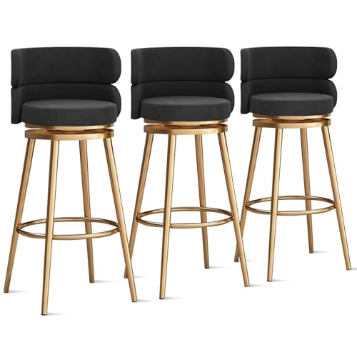 MARIYCH 360° drehbare Barhocker, Thekenhocker, Barstühle, 1er-/2er-/3er-Set, Kücheninselstuhl aus Samt mit Rückenlehne und Fußstütze aus Metall, Moderne Esszimmerstühle ohne Armlehnen, Beine in Schw von MARIYCH
