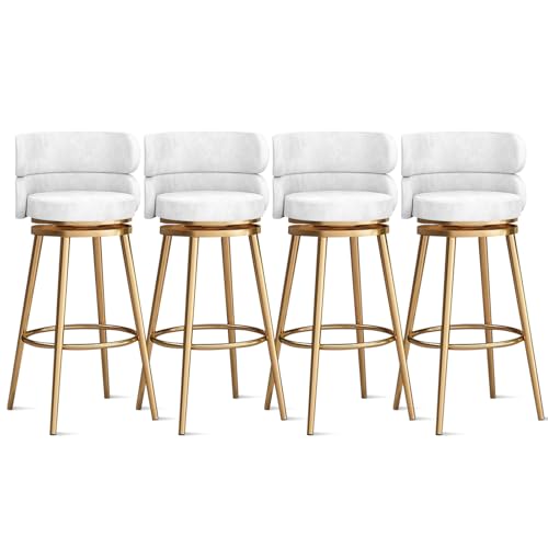 MARIYCH 360° drehbare Barhocker, Thekenhocker, Barstühle, 1er-/2er-/3er-Set, Kücheninselstuhl aus Samt mit Rückenlehne und Fußstütze aus Metall, Moderne Esszimmerstühle ohne Armlehnen, Beine in Weiß von MARIYCH