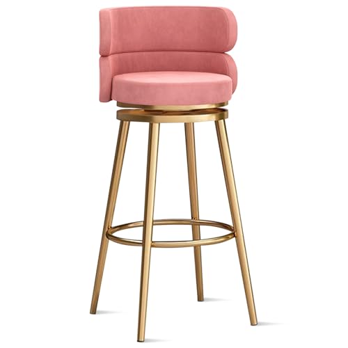 MARIYCH 360° drehbare Barhocker, Thekenhocker, Barstühle, 1er-/2er-/3er-Set, Kücheninselstuhl aus Samt mit Rückenlehne und Fußstütze aus Metall, Moderne Esszimmerstühle ohne Armlehnen, Beine in Rosa MARIYCH 360° drehbare Barhocker, Thekenhocker, Barstühle, 1er-/2er-/3er-Set, Kücheninselstuhl aus Samt mit Rückenlehne und Fußstütze aus Metall, Moderne Esszimmerstühle ohne Armlehnen, Beine in Rosa von MARIYCH