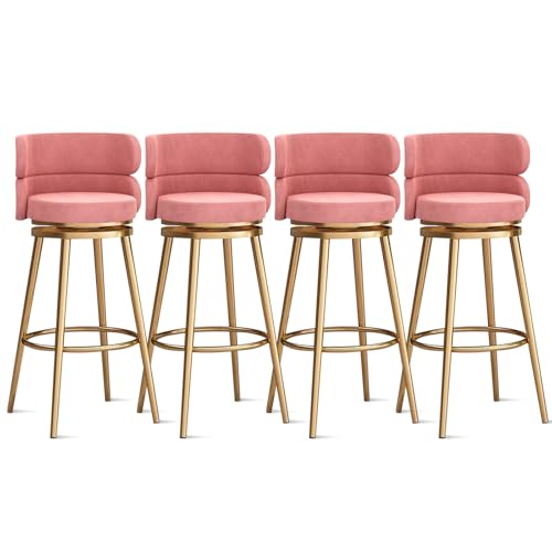 MARIYCH 360° drehbare Barhocker, Thekenhocker, Barstühle, 1er-/2er-/3er-Set, Kücheninselstuhl aus Samt mit Rückenlehne und Fußstütze aus Metall, Moderne Esszimmerstühle ohne Armlehnen, Beine in Rosa MARIYCH 360° drehbare Barhocker, Thekenhocker, Barstühle, 1er-/2er-/3er-Set, Kücheninselstuhl aus Samt mit Rückenlehne und Fußstütze aus Metall, Moderne Esszimmerstühle ohne Armlehnen, Beine in Rosa von MARIYCH