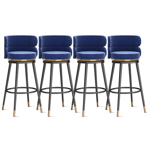 MARIYCH 360° drehbare Barhocker, Thekenhocker, Barstühle, 1er-/2er-/3er-Set, Kücheninselstuhl aus Samt mit Rückenlehne und Fußstütze aus Metall, Moderne Esszimmerstühle ohne Armlehnen, blau-Schwarze von MARIYCH