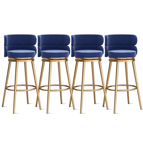MARIYCH 360° drehbare Barhocker, Thekenhocker, Barstühle, 1er-/2er-/3er-Set, Kücheninselstuhl aus Samt mit Rückenlehne und Fußstütze aus Metall, Moderne Esszimmerstühle ohne Armlehnen, blau-goldene von MARIYCH