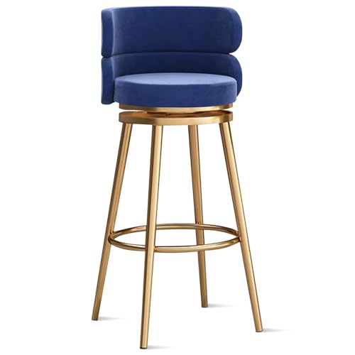 MARIYCH 360° drehbare Barhocker, Thekenhocker, Barstühle, 1er-/2er-/3er-Set, Kücheninselstuhl aus Samt mit Rückenlehne und Fußstütze aus Metall, Moderne Esszimmerstühle ohne Armlehnen, blau-goldene MARIYCH 360° drehbare Barhocker, Thekenhocker, Barstühle, 1er-/2er-/3er-Set, Kücheninselstuhl aus Samt mit Rückenlehne und Fußstütze aus Metall, Moderne Esszimmerstühle ohne Armlehnen, blau-goldene von MARIYCH