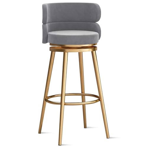 MARIYCH 360° drehbare Barhocker, Thekenhocker, Barstühle, 1er-/2er-/3er-Set, Kücheninselstuhl aus Samt mit Rückenlehne und Fußstütze aus Metall, Moderne Esszimmerstühle ohne Armlehnen, grau-goldene MARIYCH 360° drehbare Barhocker, Thekenhocker, Barstühle, 1er-/2er-/3er-Set, Kücheninselstuhl aus Samt mit Rückenlehne und Fußstütze aus Metall, Moderne Esszimmerstühle ohne Armlehnen, grau-goldene von MARIYCH