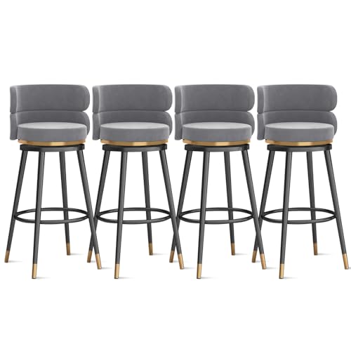 MARIYCH 360° drehbare Barhocker, Thekenhocker, Barstühle, 1er-/2er-/3er-Set, Kücheninselstuhl aus Samt mit Rückenlehne und Fußstütze aus Metall, Moderne Esszimmerstühle ohne Armlehnen, grau-Schwarze von MARIYCH