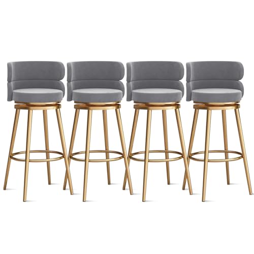 MARIYCH 360° drehbare Barhocker, Thekenhocker, Barstühle, 1er-/2er-/3er-Set, Kücheninselstuhl aus Samt mit Rückenlehne und Fußstütze aus Metall, Moderne Esszimmerstühle ohne Armlehnen, grau-goldene von MARIYCH