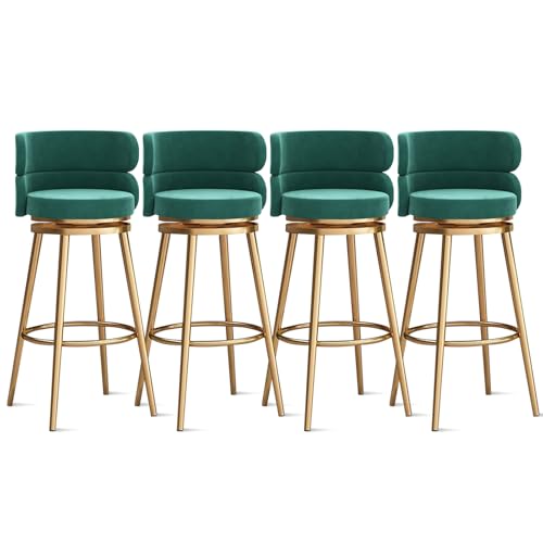 MARIYCH 360° drehbare Barhocker, Thekenhocker, Barstühle, 1er-/2er-/3er-Set, Kücheninselstuhl aus Samt mit Rückenlehne und Fußstütze aus Metall, Moderne Esszimmerstühle ohne Armlehnen, grün-goldene von MARIYCH