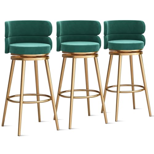 MARIYCH 360° drehbare Barhocker, Thekenhocker, Barstühle, 1er-/2er-/3er-Set, Kücheninselstuhl aus Samt mit Rückenlehne und Fußstütze aus Metall, Moderne Esszimmerstühle ohne Armlehnen, grün-goldene von MARIYCH