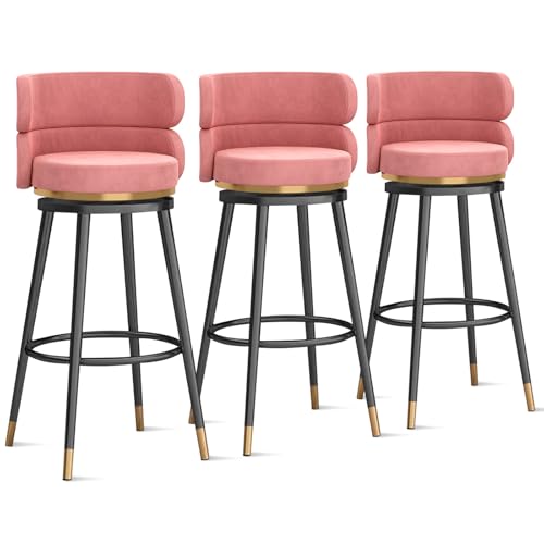 MARIYCH 360° drehbare Barhocker, Thekenhocker, Barstühle, 1er-/2er-/3er-Set, Kücheninselstuhl aus Samt mit Rückenlehne und Fußstütze aus Metall, Moderne Esszimmerstühle ohne Armlehnen, rosa-Schwarze von MARIYCH