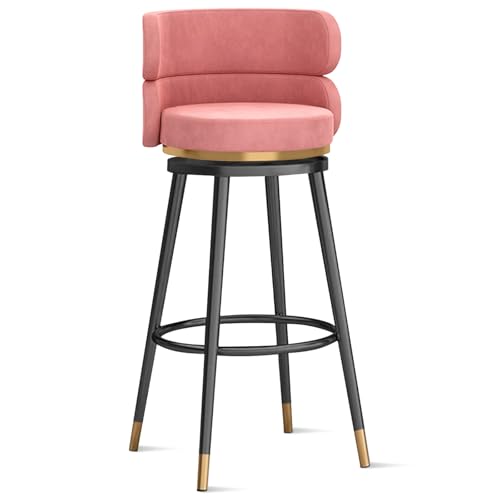 MARIYCH 360° drehbare Barhocker, Thekenhocker, Barstühle, 1er-/2er-/3er-Set, Kücheninselstuhl aus Samt mit Rückenlehne und Fußstütze aus Metall, Moderne Esszimmerstühle ohne Armlehnen, rosa-Schwarze von MARIYCH