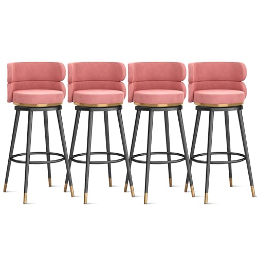 MARIYCH 360° drehbare Barhocker, Thekenhocker, Barstühle, 1er-/2er-/3er-Set, Kücheninselstuhl aus Samt mit Rückenlehne und Fußstütze aus Metall, Moderne Esszimmerstühle ohne Armlehnen, rosa-Schwarze MARIYCH 360° drehbare Barhocker, Thekenhocker, Barstühle, 1er-/2er-/3er-Set, Kücheninselstuhl aus Samt mit Rückenlehne und Fußstütze aus Metall, Moderne Esszimmerstühle ohne Armlehnen, rosa-Schwarze von MARIYCH