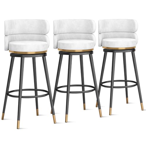MARIYCH 360° drehbare Barhocker, Thekenhocker, Barstühle, 1er-/2er-/3er-Set, Kücheninselstuhl aus Samt mit Rückenlehne und Fußstütze aus Metall, Moderne Esszimmerstühle ohne Armlehnen, weiße und sch von MARIYCH