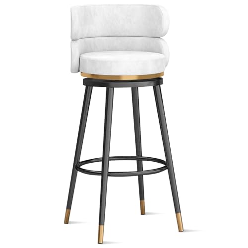 MARIYCH 360° drehbare Barhocker, Thekenhocker, Barstühle, 1er-/2er-/3er-Set, Kücheninselstuhl aus Samt mit Rückenlehne und Fußstütze aus Metall, Moderne Esszimmerstühle ohne Armlehnen, weiße und sch von MARIYCH