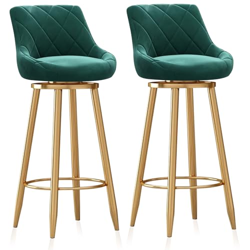 MARIYCH Barhocker 2er-Set, Bequeme Barstühle mit Rückenlehne, Fußstütze aus goldenem Metall, Inselstuhl, gepolsterter Thekenstuhl für Küche, Bar, Restaurant, Grün, 65 cm von MARIYCH
