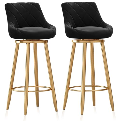 MARIYCH Barhocker 2er-Set, Bequeme Barstühle mit Rückenlehne, Fußstütze aus goldenem Metall, Inselstuhl, gepolsterter Thekenstuhl für Küche, Bar, Restaurant, Schwarz, 65 cm MARIYCH Barhocker 2er-Set, Bequeme Barstühle mit Rückenlehne, Fußstütze aus goldenem Metall, Inselstuhl, gepolsterter Thekenstuhl für Küche, Bar, Restaurant, Schwarz, 65 cm von MARIYCH