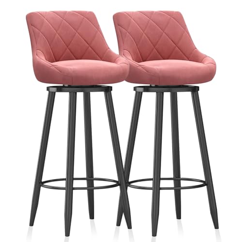 MARIYCH Barhocker 2er-Set, Bequeme Barstühle mit Rückenlehne, Fußstütze aus schwarzem Metall, Inselstuhl, gepolsterter Thekenstuhl für Küche, Bar, Restaurant, Rosa, 65 cm von MARIYCH