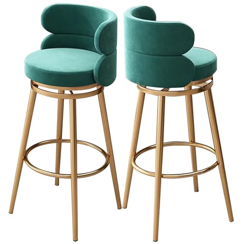 MARIYCH Barhocker 2er-Set, Thekenhocker mit Rückenlehne, Samt-Barhocker für Kücheninseln mit Metallbeinen und -Basis, 360 ° drehbarer Barstuhl für Pubs und Esszimmer,Grün,65cm von MARIYCH