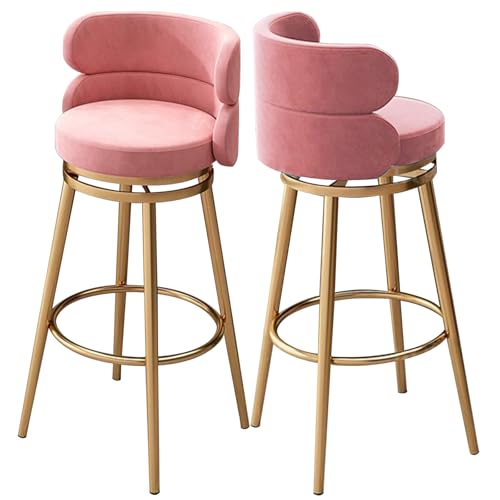 MARIYCH Barhocker 2er-Set, Thekenhocker mit Rückenlehne, Samt-Barhocker für Kücheninseln mit Metallbeinen und -Basis, 360 ° drehbarer Barstuhl für Pubs und Esszimmer,Rosa,75cm von MARIYCH