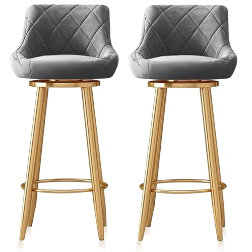 MARIYCH Barhocker 2er-Set Gepolsterter Barstuhl für die Küche Thekendrehstuhl mit Rückenlehne Kücheninselhocker mit Goldener Fußstütze Frühstücksstuhl für Esszimmer Küchenbar,Grau,65cm von MARIYCH