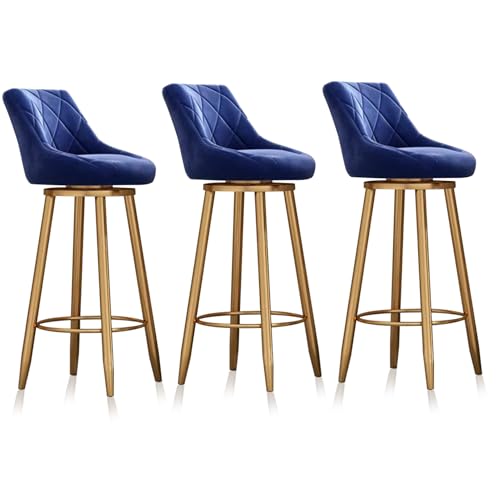 MARIYCH Barhocker 3er-Set, 360° drehbarer Barhocker mit Rückenlehne, Küchenbarhocker in Barhöhe für Kücheninsel, Blau, goldene Beine, 65 cm von MARIYCH