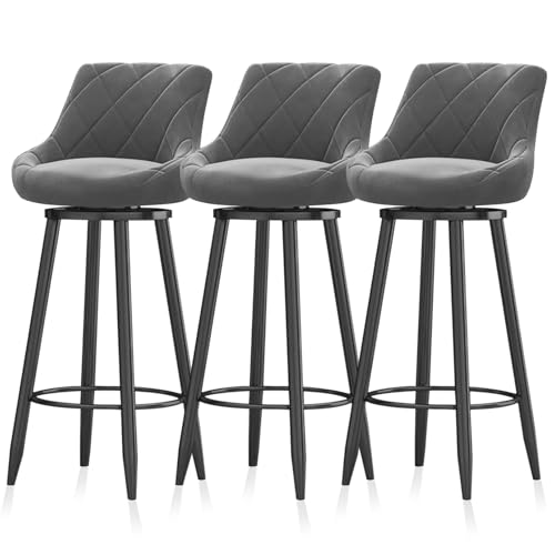 MARIYCH Barhocker 3er-Set, Bequeme Barstühle mit Rückenlehne und Fußstütze aus Metall, Inselstuhl, Gepolsterter Thekenstuhl für Küche, Bar, Restaurant, Grau, Schwarzes Bein 75 cm MARIYCH Barhocker 3er-Set, Bequeme Barstühle mit Rückenlehne und Fußstütze aus Metall, Inselstuhl, Gepolsterter Thekenstuhl für Küche, Bar, Restaurant, Grau, Schwarzes Bein 75 cm von MARIYCH