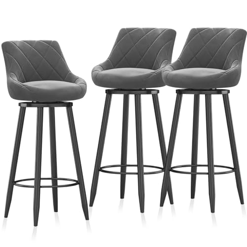 MARIYCH Barhocker aus Samt, 3er-Set, gepolsterte Esszimmerstühle mit Rückenlehne, Moderne Kücheninselhocker, Bequeme Fußstütze für Küche, Esszimmer, Zuhause, Pub, grau, 75 cm MARIYCH Barhocker aus Samt, 3er-Set, gepolsterte Esszimmerstühle mit Rückenlehne, Moderne Kücheninselhocker, Bequeme Fußstütze für Küche, Esszimmer, Zuhause, Pub, grau, 75 cm von MARIYCH