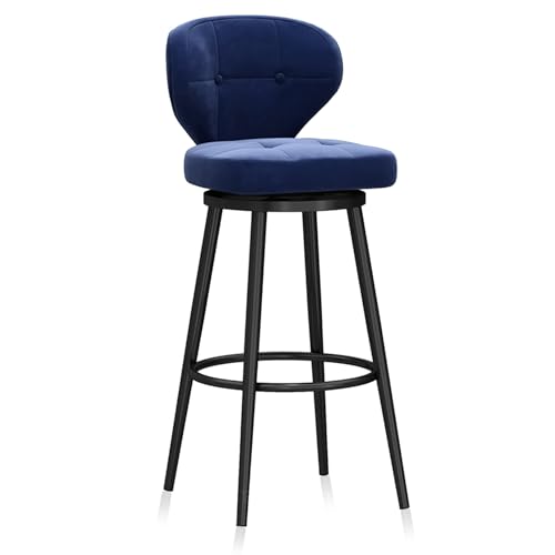 MARIYCH Barhocker aus Samt in Thekenhöhe, 1er-Set, Esszimmerstuhl, Drehbarhocker mit Fußstütze aus Metall, Moderne gepolsterte Barstühle, Blau 65 cm, Schwarze Beine von MARIYCH