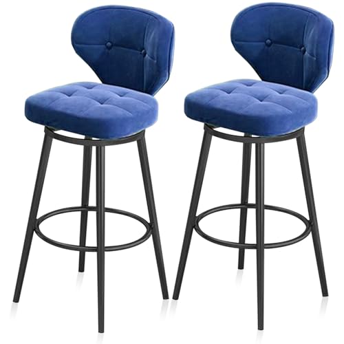 MARIYCH Barhocker aus Samt in Thekenhöhe, 2er-Set, Esszimmerstuhl, Drehbarhocker mit Metallfußstütze, Moderne gepolsterte Barstühle, Blau 75 cm, Schwarze Beine von MARIYCH