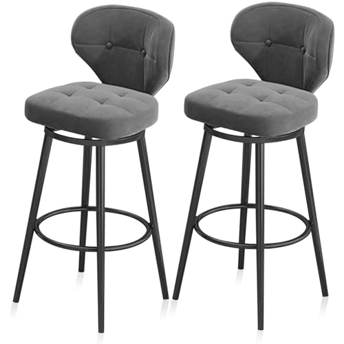 MARIYCH Barhocker aus Samt in Thekenhöhe, 2er-Set, Esszimmerstuhl, Drehbarhocker mit Metallfußstütze, Moderne gepolsterte Barstühle, Grau 65 cm, Schwarze Beine von MARIYCH