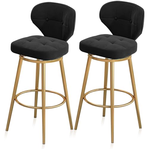 MARIYCH Barhocker aus Samt in Thekenhöhe, 2er-Set, drehbare Barhocker mit Metallfußstütze, Moderne gepolsterte Barstühle, Schwarz 65 cm, goldene Beine von MARIYCH