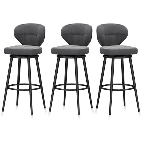 MARIYCH Barhocker aus Samt in Thekenhöhe, 3er-Set, drehbare Barhocker mit Metallfußstütze, Moderne gepolsterte Barstühle, Grau 65 cm, Schwarze Beine MARIYCH Barhocker aus Samt in Thekenhöhe, 3er-Set, drehbare Barhocker mit Metallfußstütze, Moderne gepolsterte Barstühle, Grau 65 cm, Schwarze Beine von MARIYCH