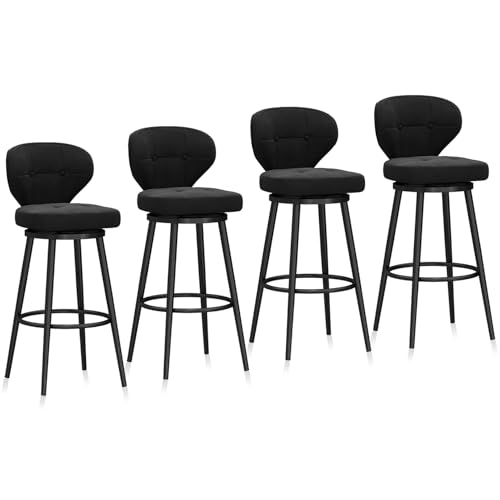 MARIYCH Barhocker aus Samt in Thekenhöhe, 4er-Set, Esszimmerstuhl, Drehbarhocker mit Metallfußstütze, Moderne gepolsterte Barstühle, Schwarz 75 cm, Schwarze Beine MARIYCH Barhocker aus Samt in Thekenhöhe, 4er-Set, Esszimmerstuhl, Drehbarhocker mit Metallfußstütze, Moderne gepolsterte Barstühle, Schwarz 75 cm, Schwarze Beine von MARIYCH