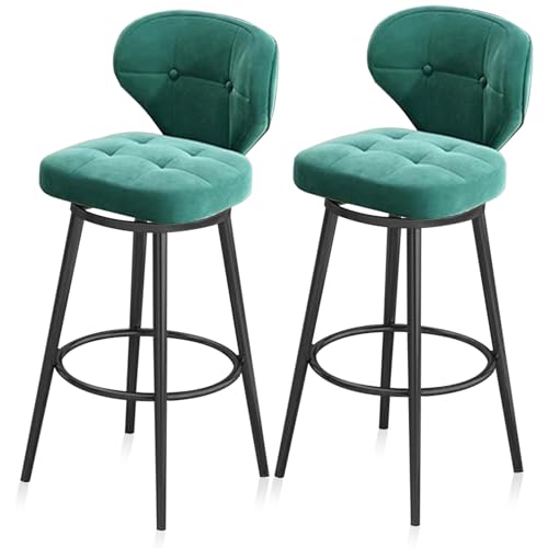 MARIYCH Barhocker aus grünem Samt, 2er-Set – Moderne Drehstühle in Thekenhöhe mit Rückenlehne, Fußstütze mit schwarzem Rahmen für Kücheninsel, Esszimmer, Café, Pub, 2 Stück, 75 cm von MARIYCH