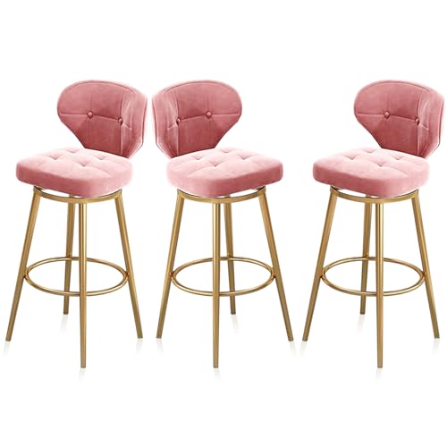 MARIYCH Barhocker für die Küche, 3er-Set, Thekenhocker mit Rückenlehne, moderner Drehstuhl mit Goldener Metallfußstütze für Kücheninsel, Esszimmer, Café, Pub, Pink, 75 cm von MARIYCH