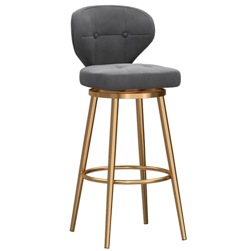 MARIYCH Barhocker in Thekenhöhe, 1er-Set, 360° drehbare Hocker mit Rückenlehne, goldene Fußstütze, Kücheninselhocker für Restaurants, Bars, Cafés, Grau, 65 cm von MARIYCH