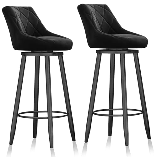MARIYCH Barhocker in Thekenhöhe, 2er-Set, 360° drehbare Samthocker mit Rückenlehne und schwarzen Metallbeinen, gepolsterte Esszimmerstühle für Kücheninsel, Pub, Schwarz, 65 cm von MARIYCH