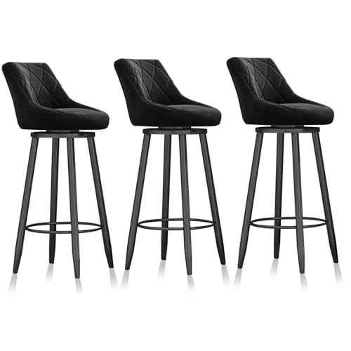 MARIYCH Barhocker in Thekenhöhe, 3er-Set, 360° drehbare Samthocker mit Rückenlehne und schwarzen Metallbeinen, gepolsterte Esszimmerstühle für Kücheninsel, Pub, Schwarz, 75 cm MARIYCH Barhocker in Thekenhöhe, 3er-Set, 360° drehbare Samthocker mit Rückenlehne und schwarzen Metallbeinen, gepolsterte Esszimmerstühle für Kücheninsel, Pub, Schwarz, 75 cm von MARIYCH