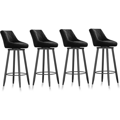 MARIYCH Barhocker in Thekenhöhe, 4er-Set, 360° drehbare Samthocker mit Rückenlehne und schwarzen Metallbeinen, gepolsterte Esszimmerstühle für Kücheninsel, Pub, Schwarz, 75 cm MARIYCH Barhocker in Thekenhöhe, 4er-Set, 360° drehbare Samthocker mit Rückenlehne und schwarzen Metallbeinen, gepolsterte Esszimmerstühle für Kücheninsel, Pub, Schwarz, 75 cm von MARIYCH