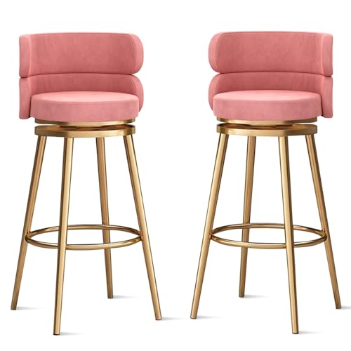 MARIYCH Barhocker mit Samtpolsterung und Metallbeinen, 360° drehbare Barhocker in Thekenhöhe für Kücheninsel, Esszimmer, Kneipe, 1/2/3/4er-Set, 65 cm hoch, Beine in Roségold, 2 Stück von MARIYCH