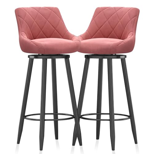 MARIYCH Drehbare, Moderne Barhocker, 2er-Set, Küchenbarstühle, Schwarze Metallfußstütze mit Rückenlehne, Esszimmerstühle, Inselstühle ohne Armlehnen für Kücheninsel-Bar, Bistro-Kaffee, Pink, 75 cm von MARIYCH
